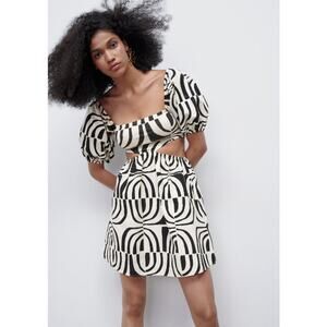 Zara Black and White Abstract Printed Cut Out Mini Dress